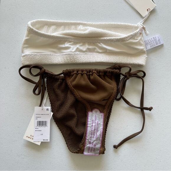 NWT Good American Bikini Top & Bottom Always Fit Tiny Ties & Bandeau Top Swim SM - Picture 4 of 5